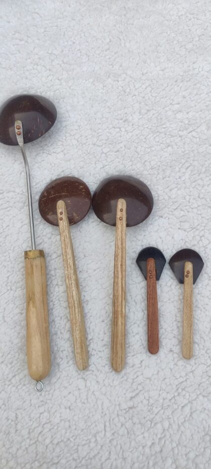 COCONUT SHELL LADDLE - 5 pcs COMBO = 1BIG + 2 MEDIUM + 2 SPOONS